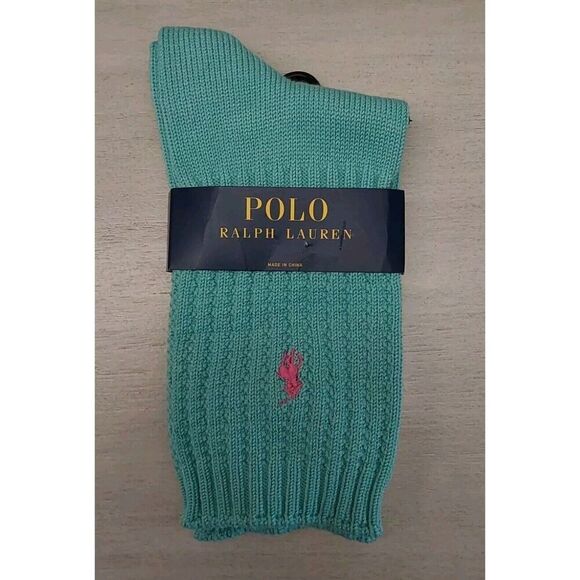 Polo Ralph Lauren Womens Waffle Knit Crew Socks Aqua Blue 1-Pair Size 9-11 - Picture 1 of 4